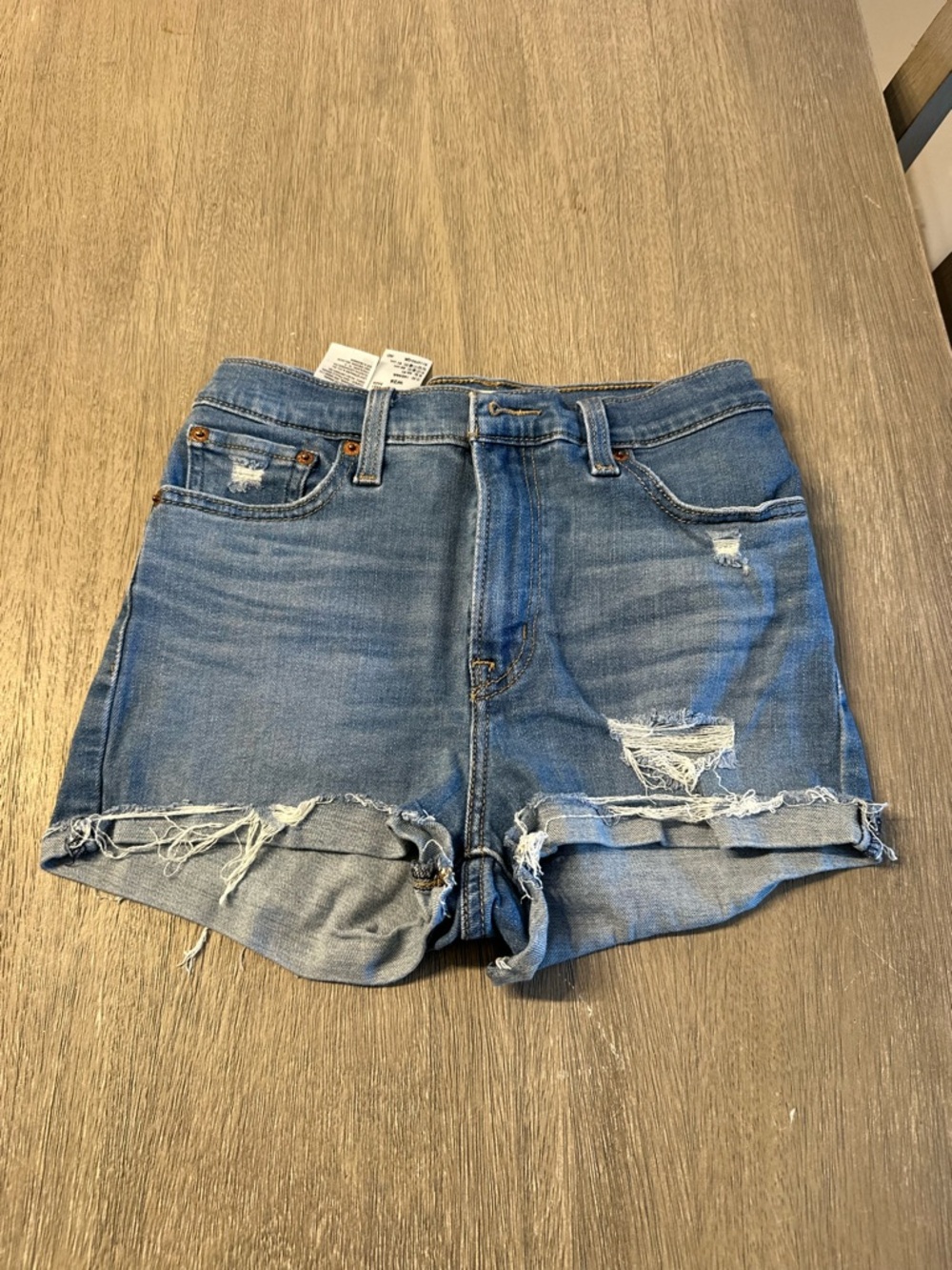 Levi's Blue Distressed Rolled Hem Denim Shorts